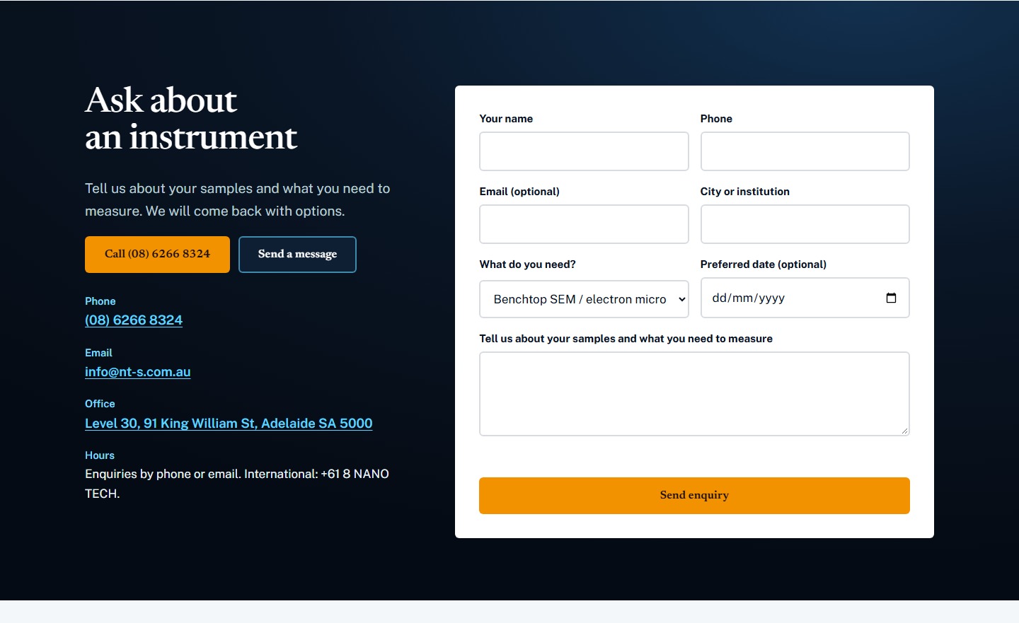 An enquiry form on every page